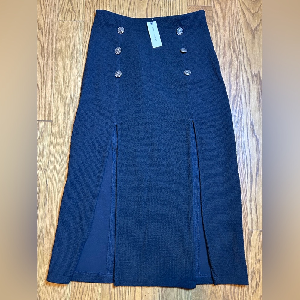 Maeve by Anthropologie Dual Spilt Midi‎ Skirt Navy Work Office Boardroom - Picture 8 of 14